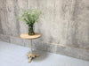 Circular Solid Oak and White Antique Cast Iron Pedestal Bistro Table