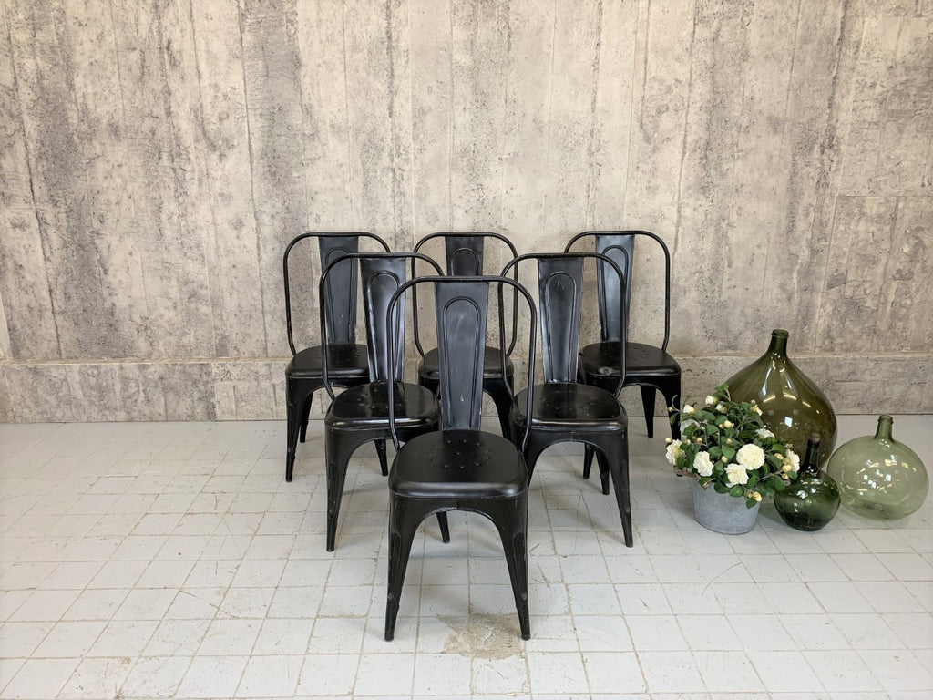 Set of 6 Black 1930's Style Tolix Metal Chairs